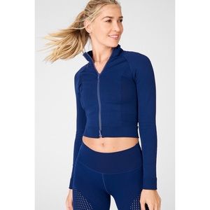 Fabletics Nixie Crop SculptKnit® Jacket II Blue